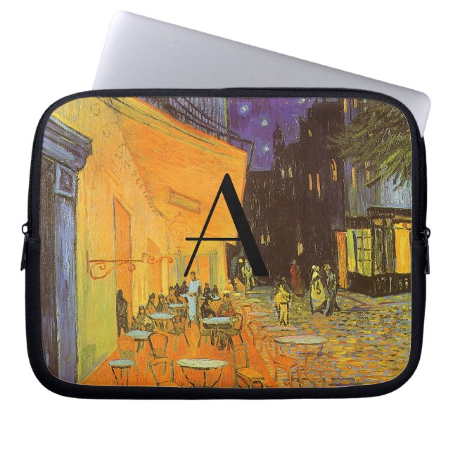 Caféterrasse am Nachtmonogramm Laptopschutzhülle (Vorderseite)