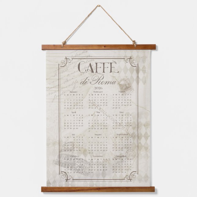 Caffe Roma 2026 Wall Calendar Art Wandteppich Mit Holzrahmen (Vorderseite)
