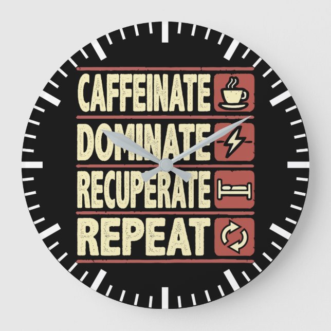 Caffeinat, Dominat, Recuperate, Wiederholung - Erf Große Wanduhr (Vorderseite)