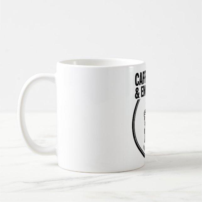 CAFFEINATED & EMBALMING — Lustiger Becher Kaffeetasse (Links)