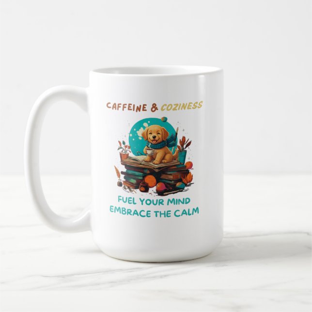 Caffeine & Coziness Golden Retriever Book Kaffeetasse (Links)