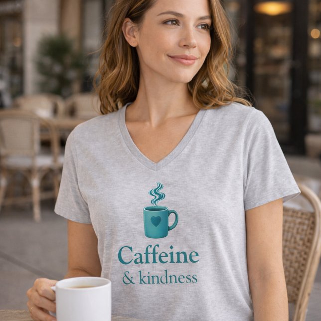 Caffeine & Kindness Teal Coffee light grey T-Shirt (Von Creator hochgeladen)