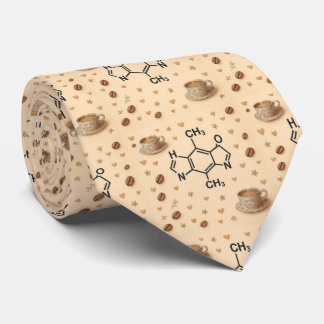 Caffeine Molecule & Coffee Pattern Necktie  Krawatte