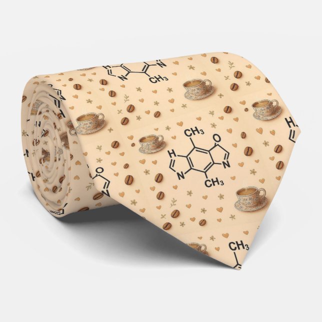 Caffeine Molecule & Coffee Pattern Necktie  Krawatte (Gerollt)