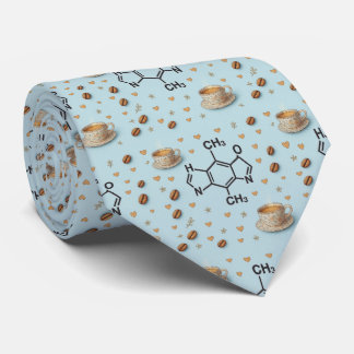 Caffeine Molecule & Coffee Pattern Necktie  Krawatte