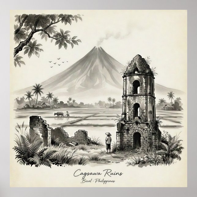 Cagsawa-Ruinen & Mayon-Vulkan Philippinen Poster (Vorne)