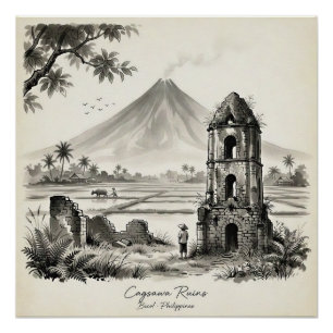 Cagsawa-Ruinen & Mayon-Vulkan Philippinen Poster