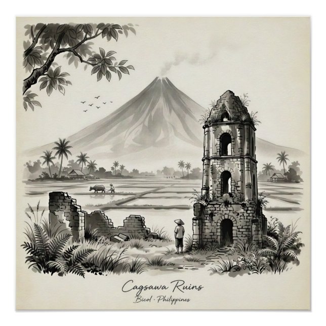 Cagsawa-Ruinen & Mayon-Vulkan Philippinen Poster (Vorderseite)