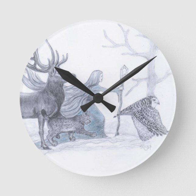 Cailleach-Göttin des Winters Runde Wanduhr (Vorderseite)