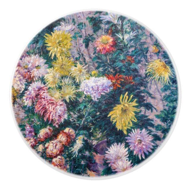 Caillebotte - Chrysanthemen, weiß und gelb Keramikknauf (Vorderseite)