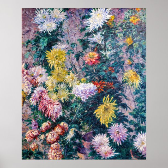 Caillebotte - Chrysanthemen, weiß und gelb Poster (Vorne)