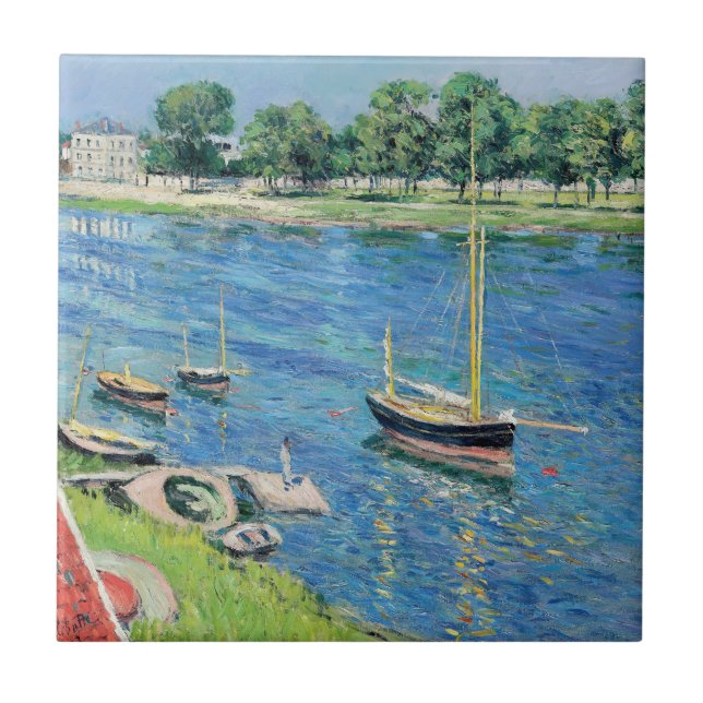 Caillebotte - Seine in Argenteuil, Boote vor Anker Fliese (Vorderseite)