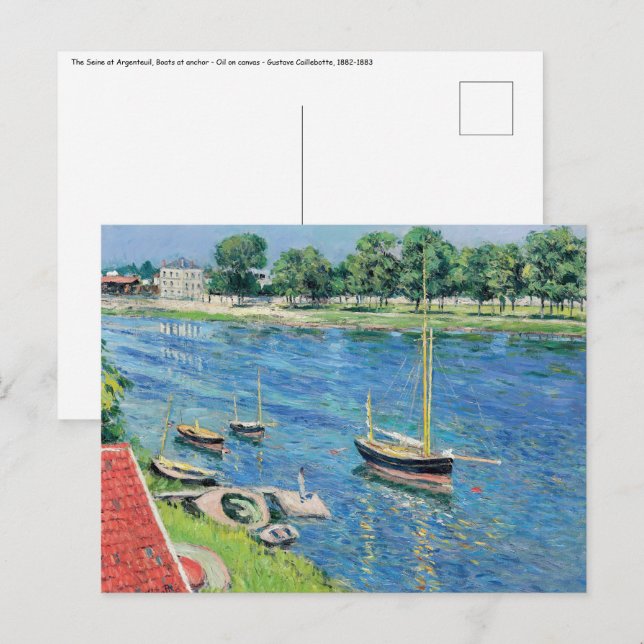 Caillebotte - Seine in Argenteuil, Boote vor Anker Postkarte (Vorne/Hinten)