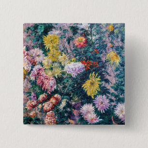 Caillebotte - Weiße und gelbe Chrysanthemen Button