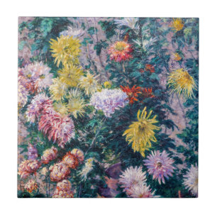 Caillebotte - Weiße und gelbe Chrysanthemen Fliese