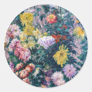 Caillebotte - Weiße und gelbe Chrysanthemen Runder Aufkleber