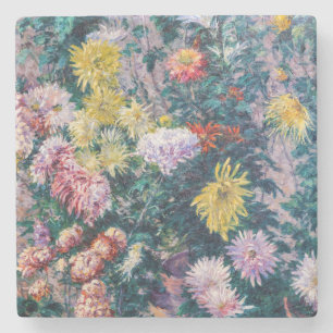 Caillebotte - Weiße und gelbe Chrysanthemen Steinuntersetzer