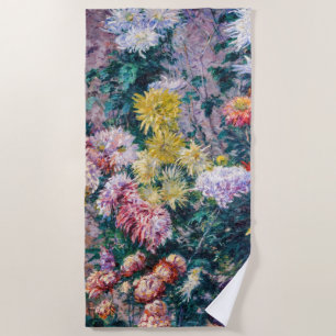 Caillebotte - Weiße und gelbe Chrysanthemen Strandtuch