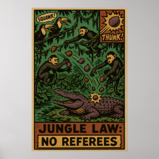 Caiman vs Capuchins Jungle Art Poster