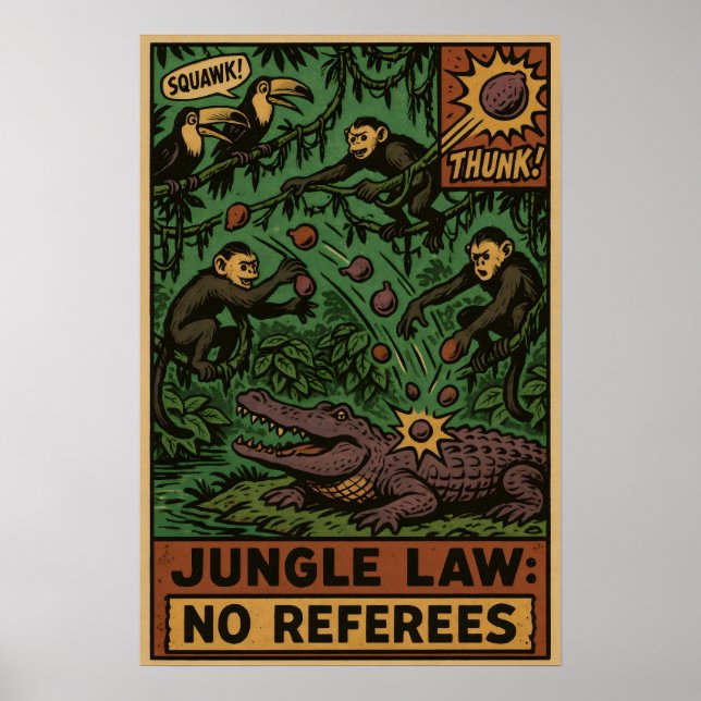 Caiman vs Capuchins Jungle Art Poster (Vorne)