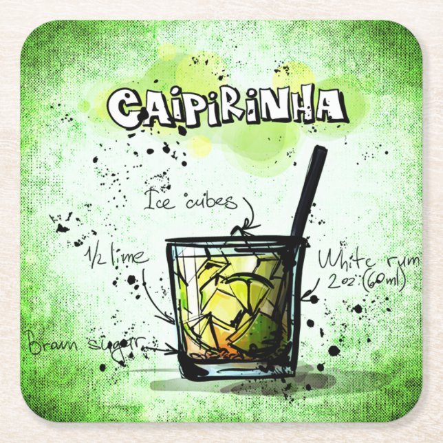 Caipirinha Drink Rezept Rechteckiger Pappuntersetzer (Vorderseite)