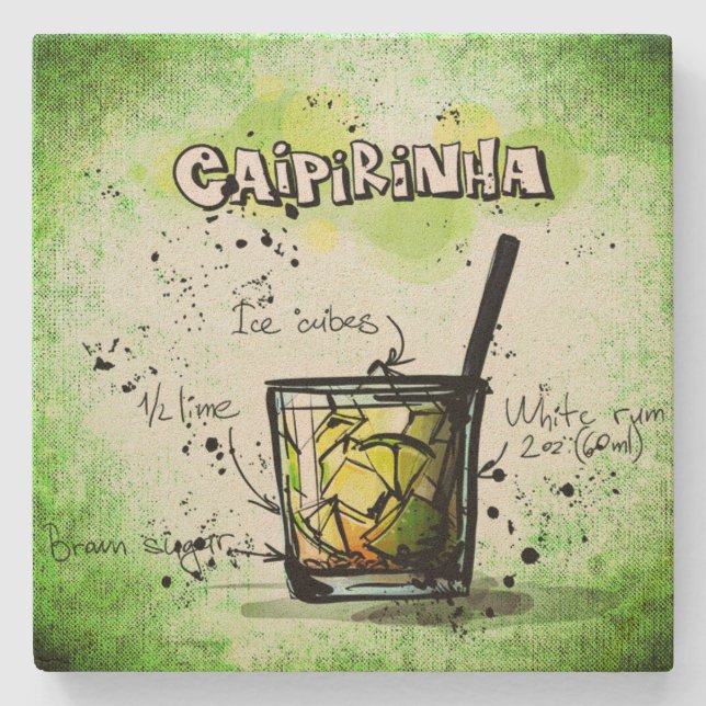 Caipirinha Drink Rezept Steinuntersetzer (Vorderseite)