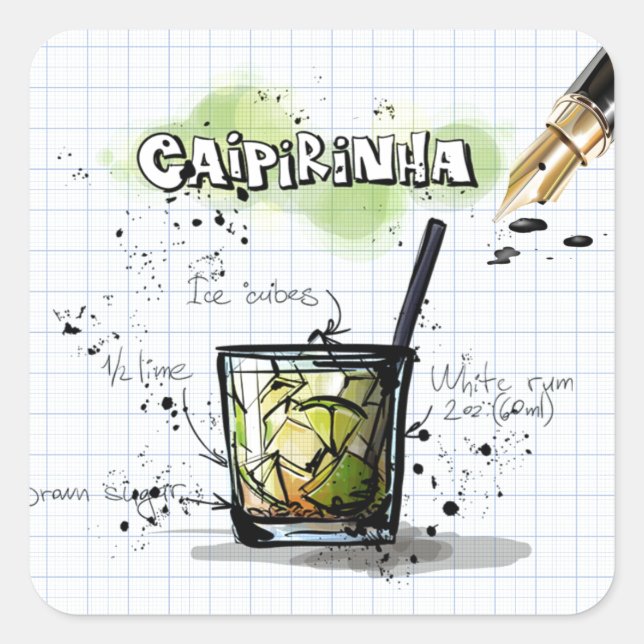 Caipirinha Quadratischer Aufkleber (Vorderseite)