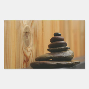 Cairn Meditation Stones und Holz Rechteckiger Aufkleber