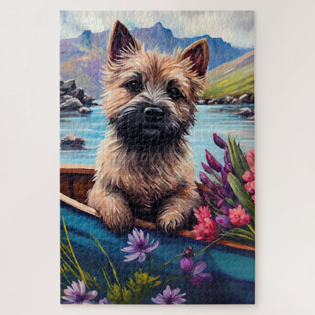 Cairn Terrier auf dem Paddle: Ein Landschaftliches Puzzle (Vertikal)
