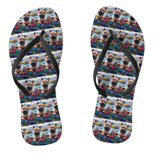 Cairn Terrier auf einem Paddel: Ein landschaftlich Flip Flops