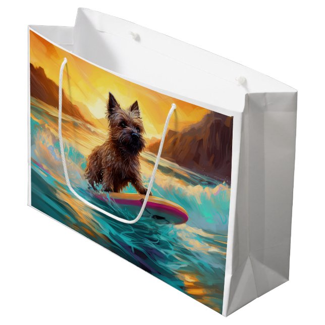 Cairn Terrier Beach Surfmalerei Große Geschenktüte (Vorderseite Schrägansicht)