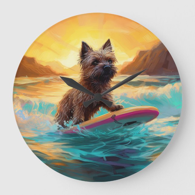 Cairn Terrier Beach Surfmalerei Große Wanduhr (Vorderseite)