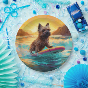 Cairn Terrier Beach Surfmalerei Pappteller