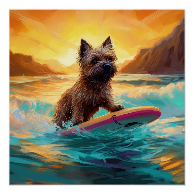 Cairn Terrier Beach Surfmalerei Poster (Vorderseite)