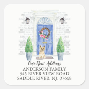 Cairn Terrier Blue Door New Address Label Aufklebe Quadratischer Aufkleber