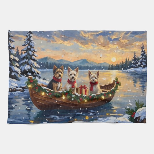 Cairn Terrier Christmas Boat Holiday Geschirrtuch (Horizontal)
