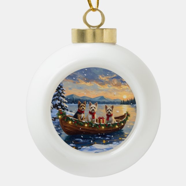 Cairn Terrier Christmas Boat Holiday Keramik Kugel-Ornament (Vorderseite)