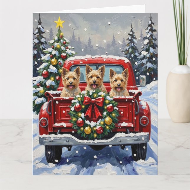 Cairn Terrier Christmas Red Truck Holiday Karte (Vorderseite)