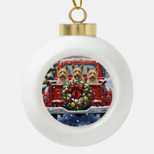 Cairn Terrier Christmas Red Truck Holiday Keramik Kugel-Ornament (Vorderseite)