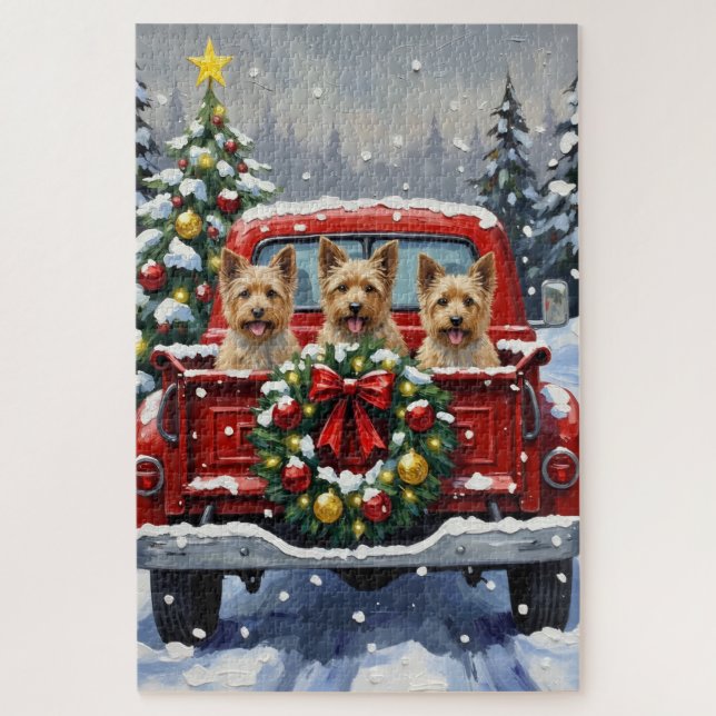 Cairn Terrier Christmas Red Truck Holiday Puzzle (Vertikal)