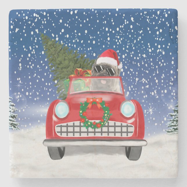 Cairn Terrier Dog Autofahrer im Schnee Weihnachten Steinuntersetzer (Vorderseite)