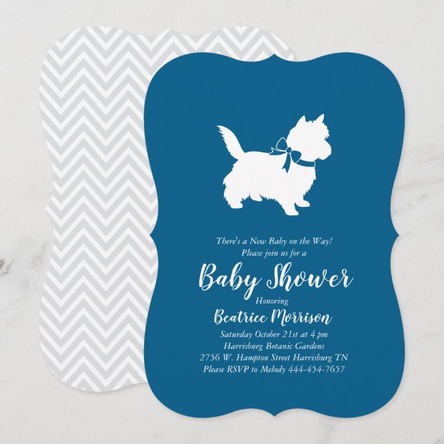Cairn Terrier Dog Baby Shower Blue Boy Einladung (Vorne/Hinten)