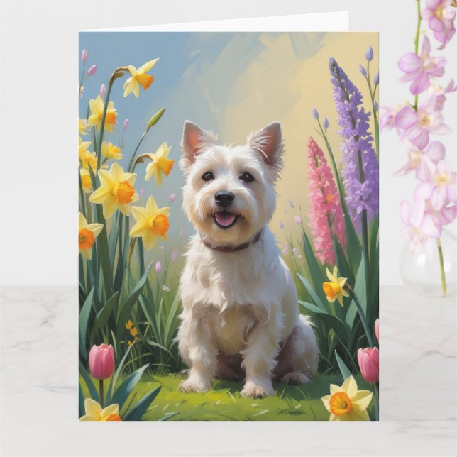 Cairn Terrier Dog Frühlingsblumen Malerei Karte (Orchidee)