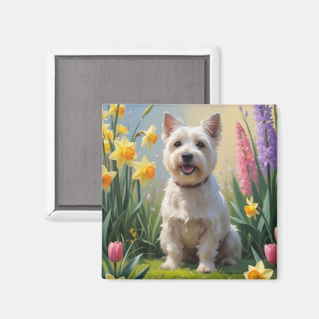 Cairn Terrier Dog Frühlingsblumen Malerei Magnet (Vorderseite/Rückseite)