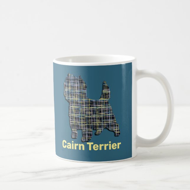 Cairn Terrier Dog Grid Silhouette Blue Background Kaffeetasse (Rechts)