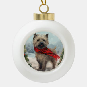 Cairn Terrier Dog im Schnee Weihnachten Keramik Kugel-Ornament