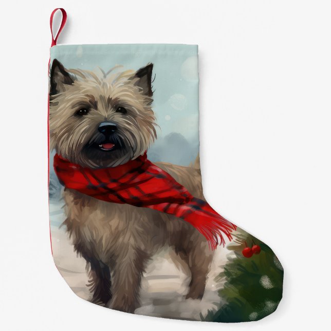 Cairn Terrier Dog im Schnee Weihnachten Kleiner Weihnachtsstrumpf (Vorderseite)