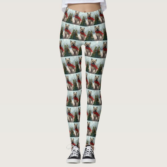 Cairn Terrier Dog im Schnee Weihnachten Leggings (Vorderseite)