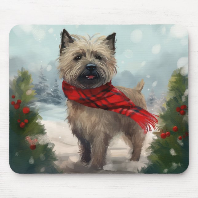 Cairn Terrier Dog im Schnee Weihnachten Mousepad (Vorne)