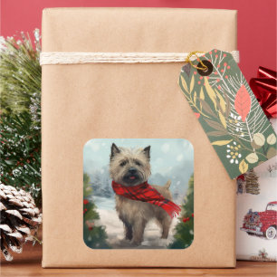 Cairn Terrier Dog im Schnee Weihnachten Quadratischer Aufkleber